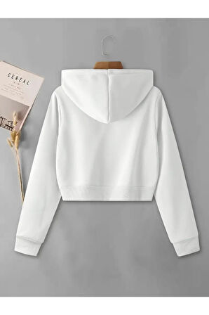 Kadın Fermuarlı Oversize Kapşonlu Crop Hırka