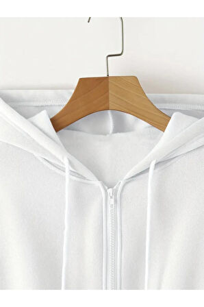 Kadın Fermuarlı Oversize Kapşonlu Crop Hırka