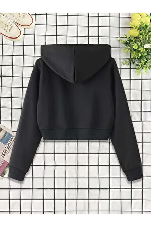 Kadın Fermuarlı Oversize Kapşonlu Crop Hırka