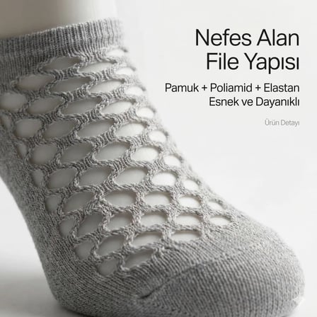 Kadın Fileli Babet Çorap 5'li Set - Nefes Alan, Görünmez, Esnek ve İnce Yazlık Çorap