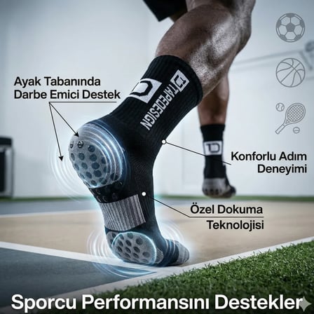 Kaydırmaz Futbol Basketbol Tenis Erkek Spor Çorap, Siyah, Kaymaz Çorap Tabanlı, Dikişsiz ve Parfümlü
