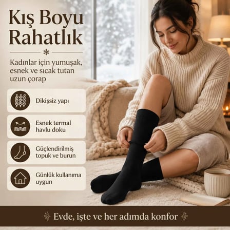 Kadın Siyah 6'lı Kışlık Termal Uzun Çorap | Dikişsiz, Esnek Havlu Dokulu, Sıcak Tutan, Güçlendirilmi