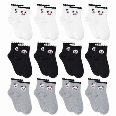 Kadın Panda Desenli Kısa Konç Çorap 12'li Paket, %80 Pamuklu Dikişsiz Burun, Nefes Alan Yumuşak Bile