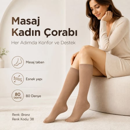 Kadın 8'li Anne Masaj Tabanlı Dizaltı Çorap 80 Denye Esnek Rahat Günlük Kullanım — RENK: Çok Renkli,