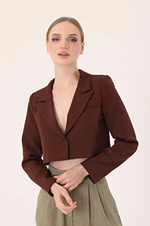 Crop Blazer Ceket-Kahverengi