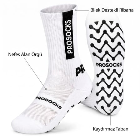 Wak Kaydırmaz Spor Çorabı Beyaz | Nefes Alan, Bilek Destekli, Güçlü Tutuşlu Performans Çorabı