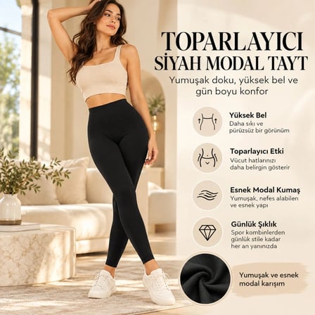 Wak Kadın Toparlayıcı Siyah Modal 3'lü Tayt Yüksek Bel Esnek Rahat Günlük Spor Vücut Şekillendirici Tayt