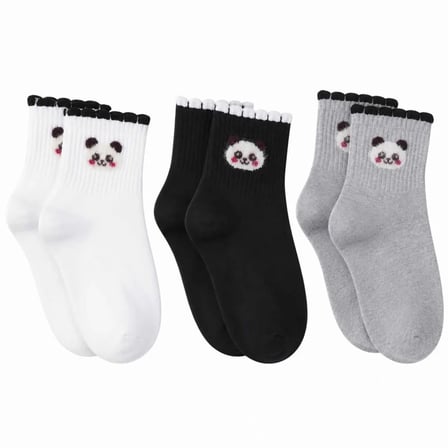 Wak Kadın Panda Desenli Kısa Konç Çorap 3’lü Paket, %80 Pamuklu Dikişsiz Burun, Nefes Alan Yumuşak Bilek Çorabı, Siyah Beyaz Gri