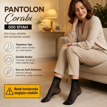 Wak Kadın Pantolon Çorabı 12 Çift Siyah ve Ten İnce Topuksuz Günlük Rahat Bilek Çorabı