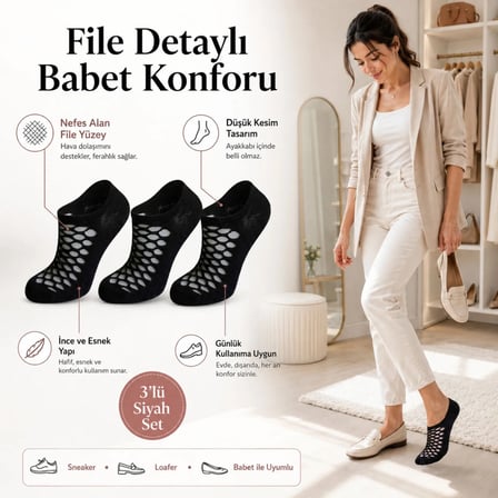 WomanAndKids Kadın Siyah 6'lı File Babet Çorap Düşük Kesim 36-40