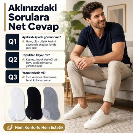 Wak Erkek Geri Dönüşüm İplikli 6’lı Görünmez Sneaker Çorap, İnce Dikişli, Nefes Alan Yazlık Babet Çorabı, Kaymaz Topuklu Siyah Gri Beyaz