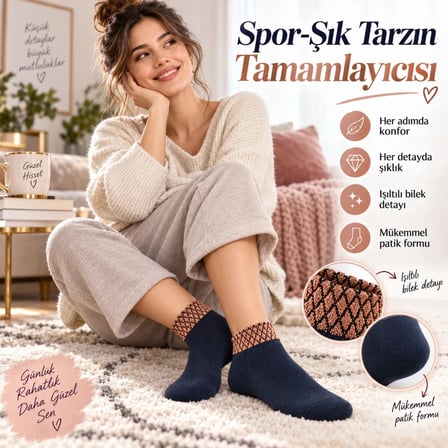 WomanAndKids Kadın Simli Bilek Patik Çorap Çok Renkli 3'lü Paket Beden 36-40