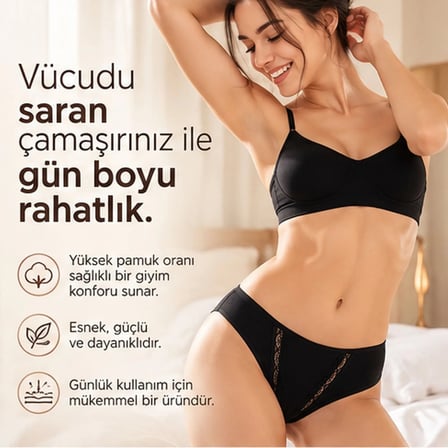 Wak Kadın Pamuklu Zikzak İşlemeli Bikini Kesim Külot Siyah, Beyaz | Dantel Detaylı Rahat Günlük İç Giyim