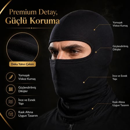 Wak Unisex Düz Siyah Balaklava 1 Adet Tek Beden Viskoz Kask İçi Motosiklet Outdoor Maske