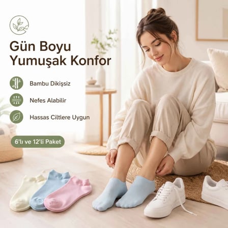 Wak Kadın Bambu Dikişsiz Patik Çorap 3’lü Paket – Yumuşak, Nefes Alan, Nem Emici Kısa Konç Günlük Çorap – Krem, Mavi, Pembe