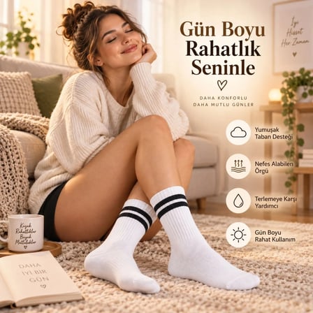 WomanAndKids Beyaz Siyah Çizgili 12'li Set Uzun Soket Çorap 39-42