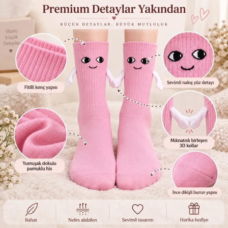 WomanAndKids Mıknatıslı El Ele Çorap Pembe Unisex 36-44 Pamuklu
