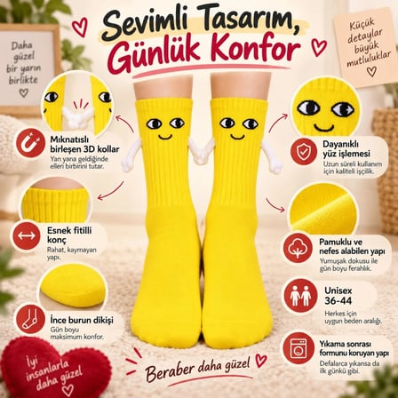 WomanAndKids Mıknatıslı El Ele Çorap Sarı Unisex 36-44