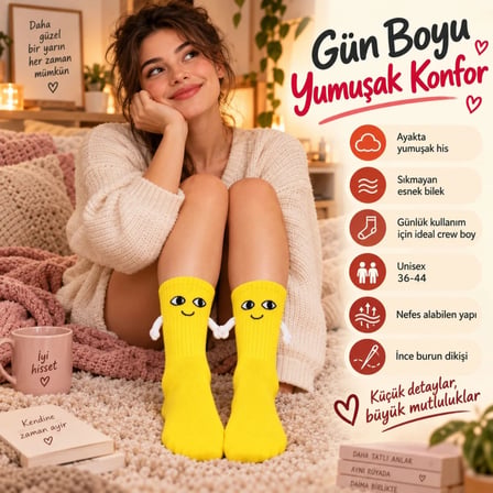WomanAndKids Mıknatıslı El Ele Çorap Sarı Unisex 36-44