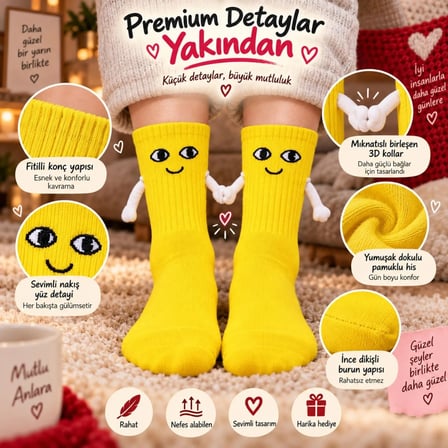 WomanAndKids Mıknatıslı El Ele Çorap Sarı Unisex 36-44