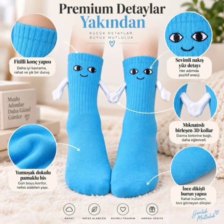 WomanAndKids Mıknatıslı El Ele Çorap Mavi 37-39