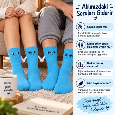 WomanAndKids Mıknatıslı El Ele Çorap Mavi 37-39