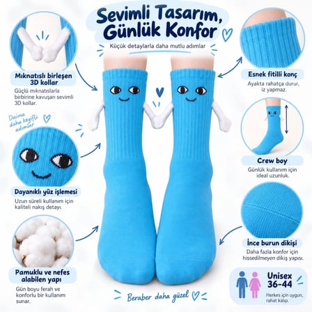 WomanAndKids Mıknatıslı El Ele Çorap Mavi 37-39