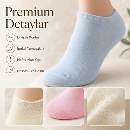 Wak Kadın Bambu Dikişsiz Patik Çorap 6’lı Paket – Yumuşak, Nefes Alan, Nem Emici Kısa Konç Günlük Çorap – Krem, Mavi, Pembe