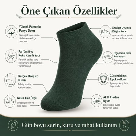 Wak Erkek Pamuklu Patik Çorap 10’lu Paket 39-44 | Dikişsiz Burun, Koku Karşıtı, Nefes Alan Kısa Konç Sneaker Çorabı