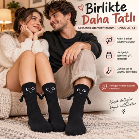 WomanAndKids Mıknatıslı El Ele Çorap Siyah Unisex 36-44