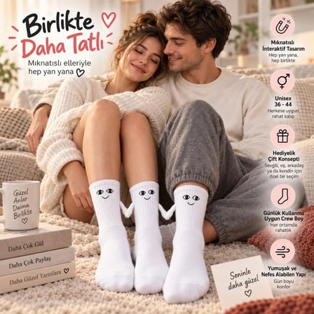 WomanAndKids Mıknatıslı El Ele Çorap Beyaz Unisex 36-44