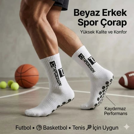 Wak Kaydırmaz Futbol Basketbol Tenis Erkek Spor Çorap, Beyaz, Kaymaz Çorap Tabanlı, Dikişsiz ve Parfümlü, Yüksek Kalite