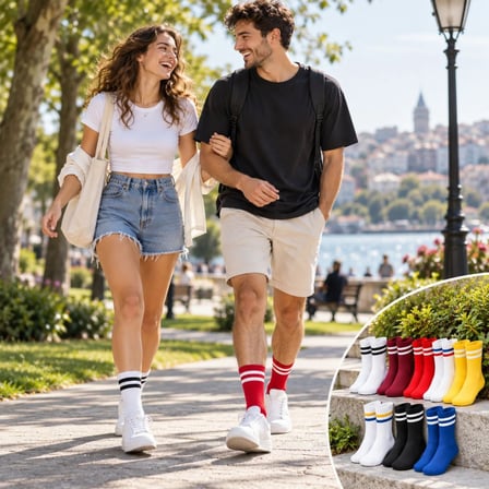 Wak Unisex Renkli Çorap Çizgili 8'li Set Uzun Soket Günlük Spor Kolej Stil Rahat Şık Kadın Erkek Çorabı