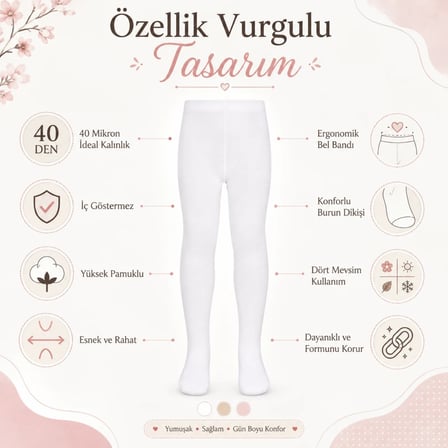 Wak Kız Çocuk Beyaz 40 Denye Opak Külotlu Çorap Okul Bale ve Özel Gün Çorabı