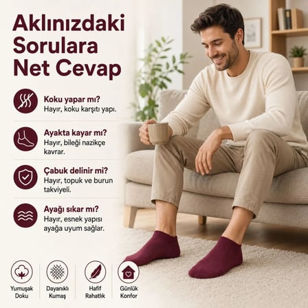 Wak Erkek Pamuklu Patik Çorap 5’li Paket 39-44 | Dikişsiz Burun, Koku Karşıtı, Nefes Alan Kısa Konç Sneaker Çorabı
