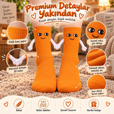 WomanAndKids Mıknatıslı El Ele Çorap Turuncu Unisex 36-44