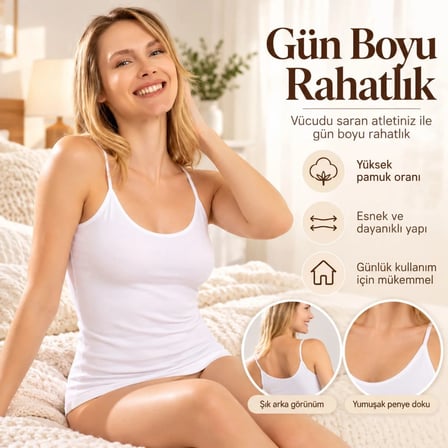 Wak Kadın Pamuklu İnce İp Askılı Derin Oval Yaka Düz Penye Atlet Siyah Beyaz | Günlük Rahatlık ve Şıklık