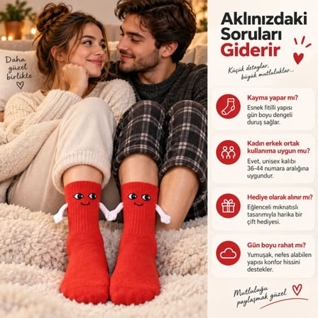 WomanAndKids Mıknatıslı El Ele Çorap Kırmızı Unisex 36-44 Pamuklu