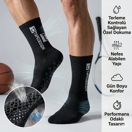 Wak Kaydırmaz Futbol Basketbol Tenis Erkek Spor Çorap, Siyah, Kaymaz Çorap Tabanlı, Dikişsiz ve Parfümlü, Yüksek Kalite