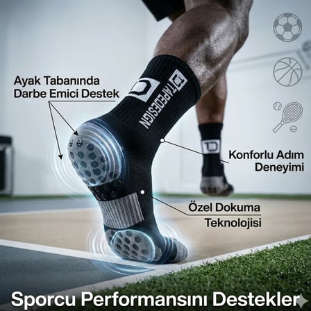Wak Kaydırmaz Futbol Basketbol Tenis Erkek Spor Çorap, Siyah, Kaymaz Çorap Tabanlı, Dikişsiz ve Parfümlü, Yüksek Kalite