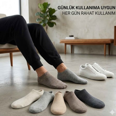 Wak Erkek Görünmez Çorap 6’lı Set, Babet Kesim, Yumuşak ve Esnek Yapı, Krem, Açık Gri, Bej, Vizon, Antrasit, Füme