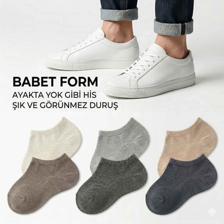 Wak Erkek Görünmez Çorap 6’lı Set, Babet Kesim, Yumuşak ve Esnek Yapı, Krem, Açık Gri, Bej, Vizon, Antrasit, Füme