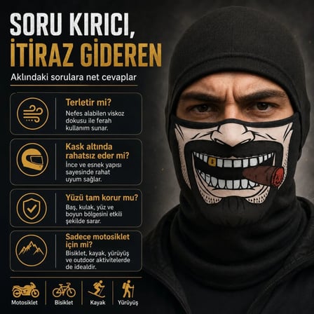 Wak Unisex Bıyık Puro Baskılı Balaklava 1 Adet Tek Beden Viskoz Kask İçi Motosiklet Maskesi