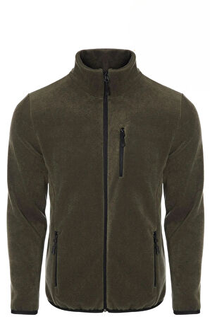Unisex Haki Polar Standart Tam Fermuarlı 3 Cepli Polar Hırka