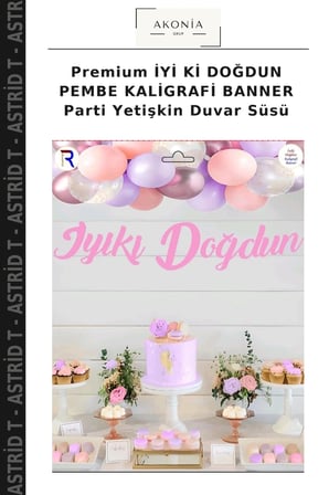 Premium İYİ Kİ DOĞDUN PEMBE KALİGRAFİ BANNER Parti Yetişkin Duvar Süsü
