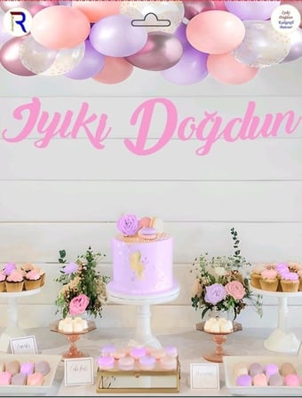 Premium İYİ Kİ DOĞDUN PEMBE KALİGRAFİ BANNER Parti Yetişkin Duvar Süsü