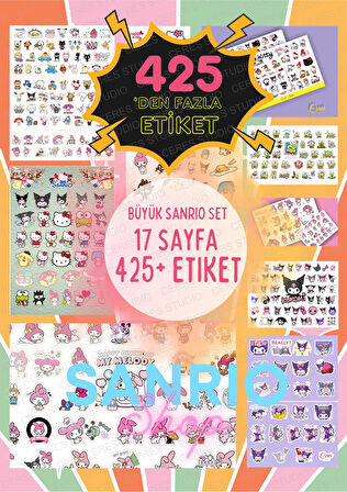 Büyük Sanrio Sticker Set Hello Kitty Kuromi 17 Sayfa 450'den Fazla Sticker Etiket