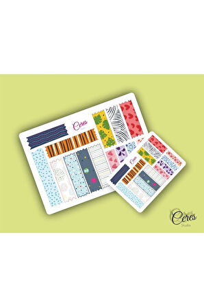 15 Sayfa 206 Adet Washi Tape Etiket Sticker Set (9x13cm 15 Sayfa Toplam 206 Bant)