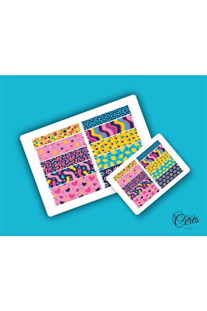 15 Sayfa 206 Adet Washi Tape Etiket Sticker Set (9x13cm 15 Sayfa Toplam 206 Bant)