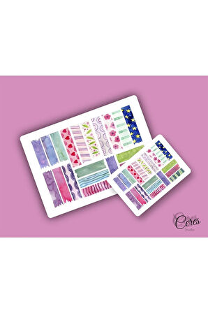 15 Sayfa 206 Adet Washi Tape Etiket Sticker Set (9x13cm 15 Sayfa Toplam 206 Bant)